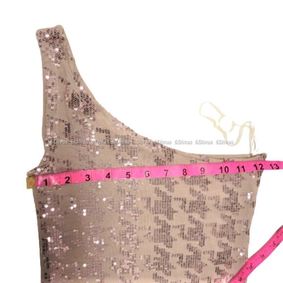 Taupe Color  One Shoulder Glitter Top Size M - Picture 6 of 9
